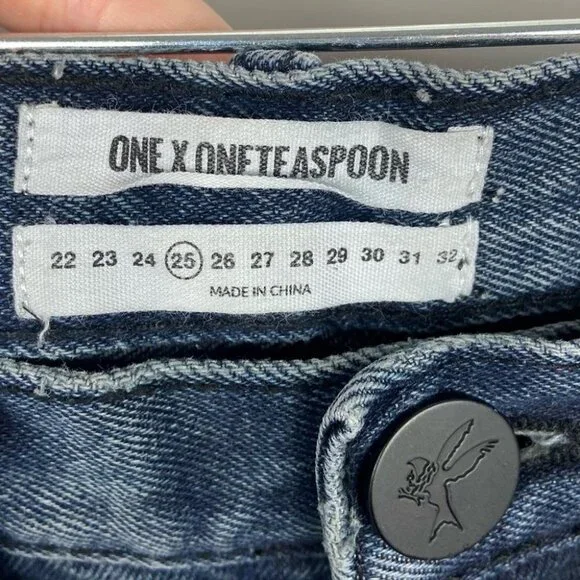 One Teaspoon‎ High Waist Bonita Jean Shorts Raw Size 25 Dark Blue Bohemian Boho - Picture 2 of 11